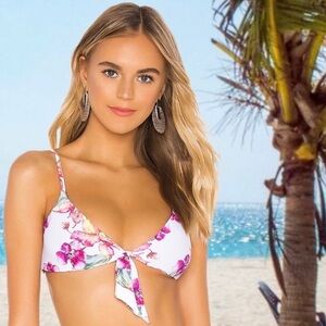 NWOT PILYQ‎ WILD ORCHID Reversible Smocked Back Bandeau Bikini Top Size Small